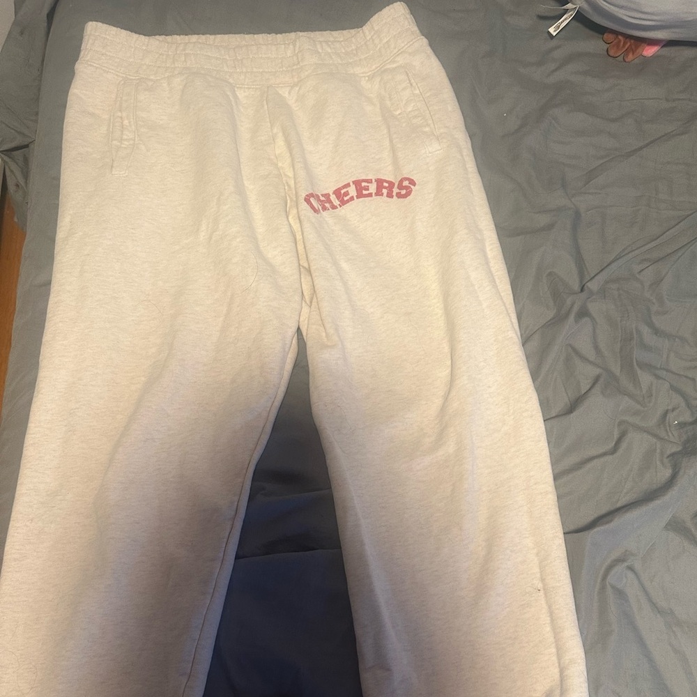Aerie Cream Joggers with Pink Cheers Print